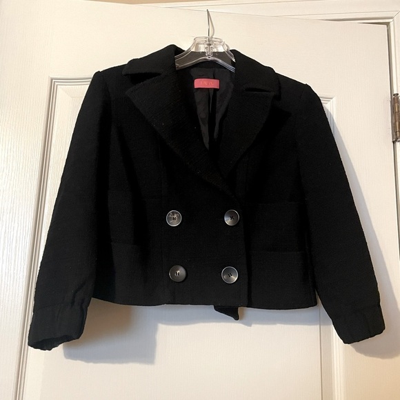 LAVIA 18 Black 100% Virgin Wool Double Breasted  Cropped Peacoat Size 44 (12) - Picture 1 of 7